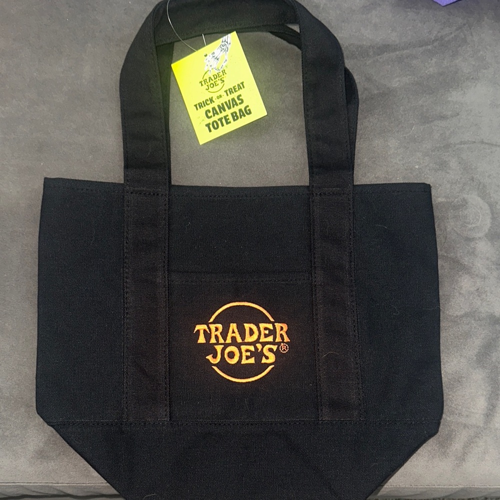 Trader Joe's trick or treat mini Black Canvas Tote Bag